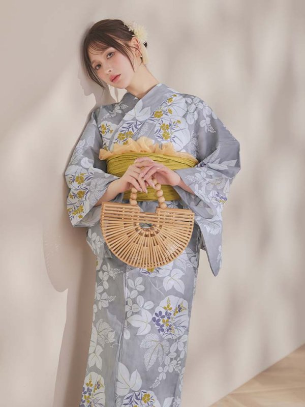 画像18: 【即日発送】グレー×フラワー浴衣【浴衣３点セット 浴衣/帯/下駄】[OF04] (18)