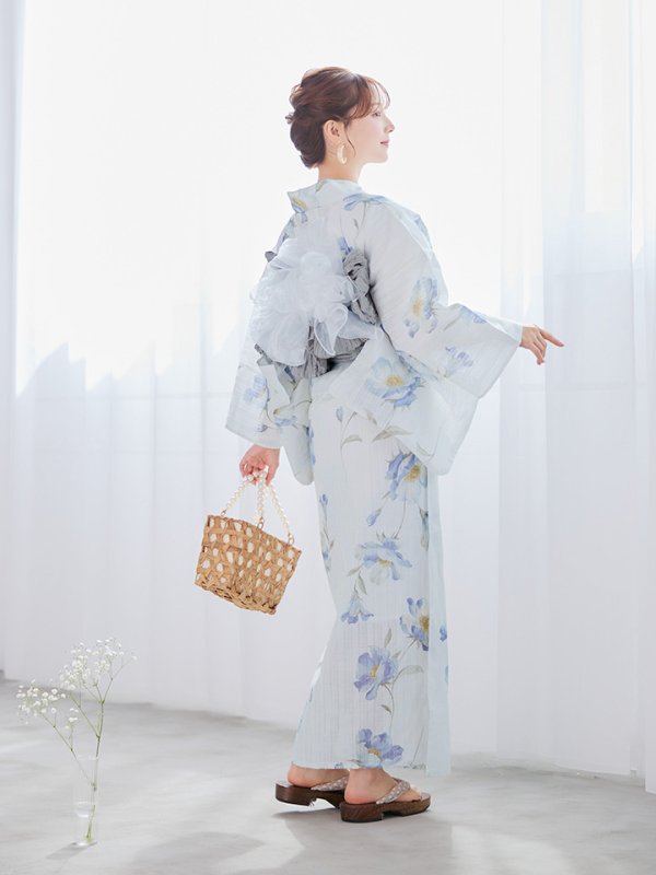 画像14: 【浴衣セール！】【即日発送】 ホワイト×アイシーフラワー浴衣【浴衣３点セット 浴衣/帯/下駄】[/YMT] (14)