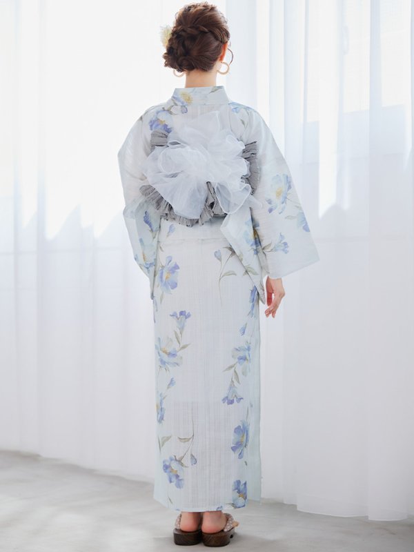 画像17: 【浴衣セール！】【即日発送】 ホワイト×アイシーフラワー浴衣【浴衣３点セット 浴衣/帯/下駄】[/YMT] (17)