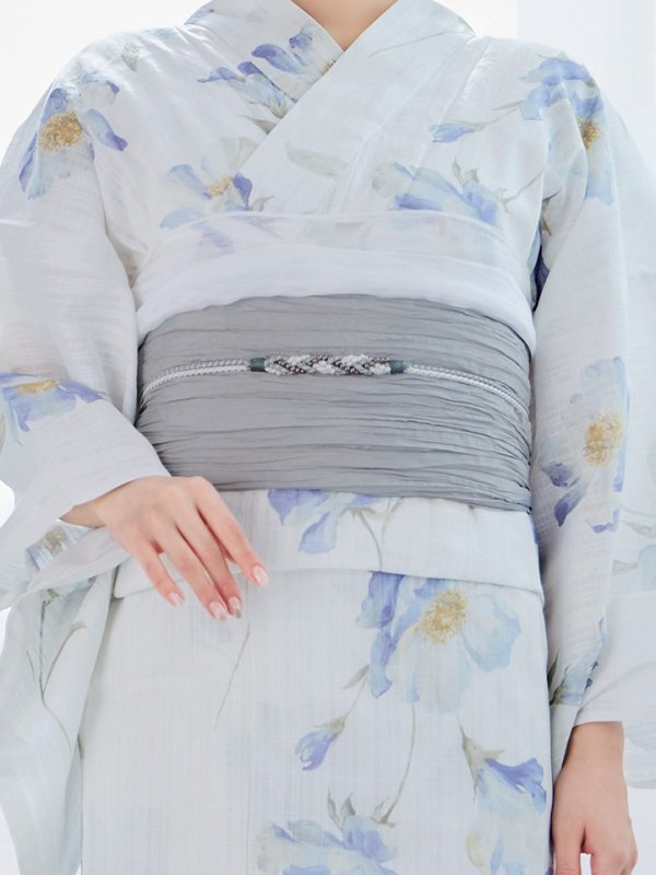 画像18: 【浴衣セール！】【即日発送】 ホワイト×アイシーフラワー浴衣【浴衣３点セット 浴衣/帯/下駄】[/YMT] (18)