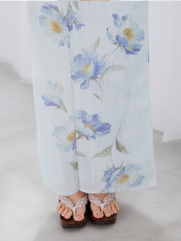 画像19: 【浴衣セール！】【即日発送】 ホワイト×アイシーフラワー浴衣【浴衣３点セット 浴衣/帯/下駄】[/YMT] (19)