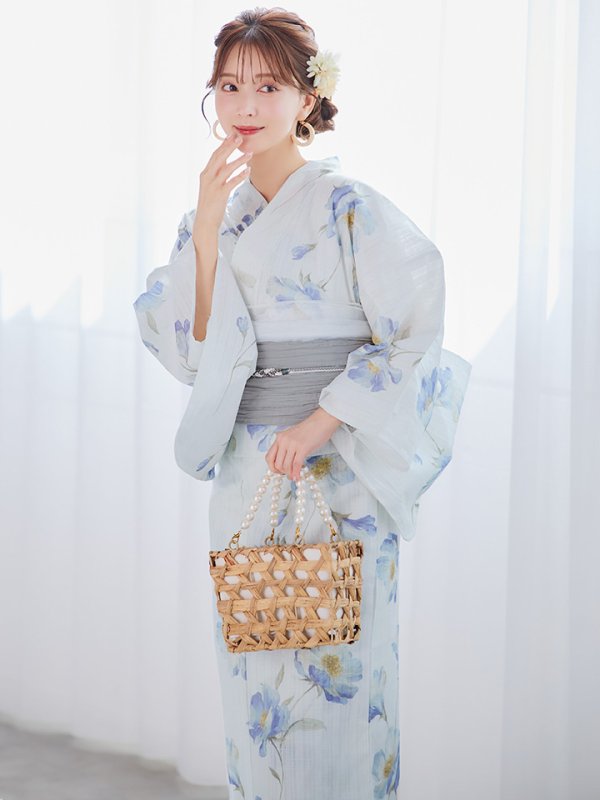 画像3: 【浴衣セール！】【即日発送】 ホワイト×アイシーフラワー浴衣【浴衣３点セット 浴衣/帯/下駄】[/YMT] (3)
