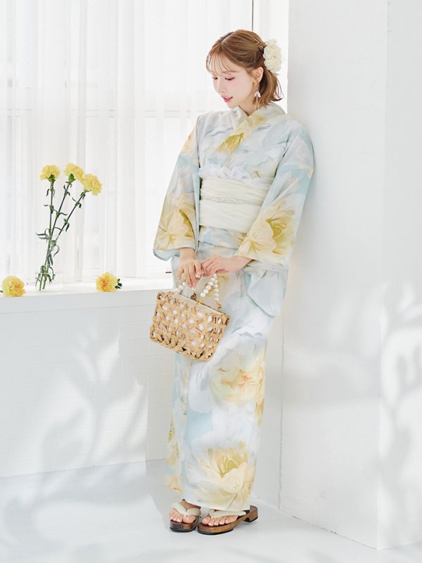 画像12: 【即日発送】ニュアンス牡丹ペールトーン浴衣【浴衣３点セット 浴衣/帯/下駄】[YMT] (12)