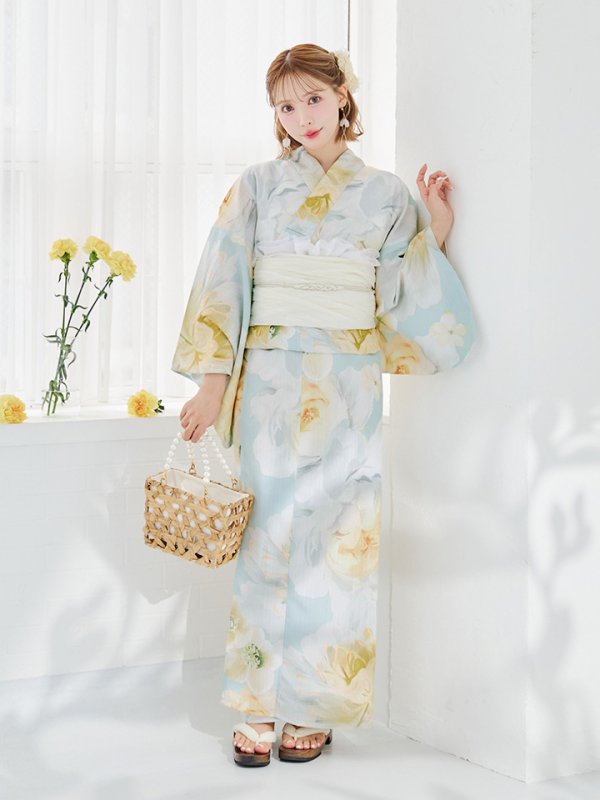 画像14: 【即日発送】ニュアンス牡丹ペールトーン浴衣【浴衣３点セット 浴衣/帯/下駄】[YMT] (14)