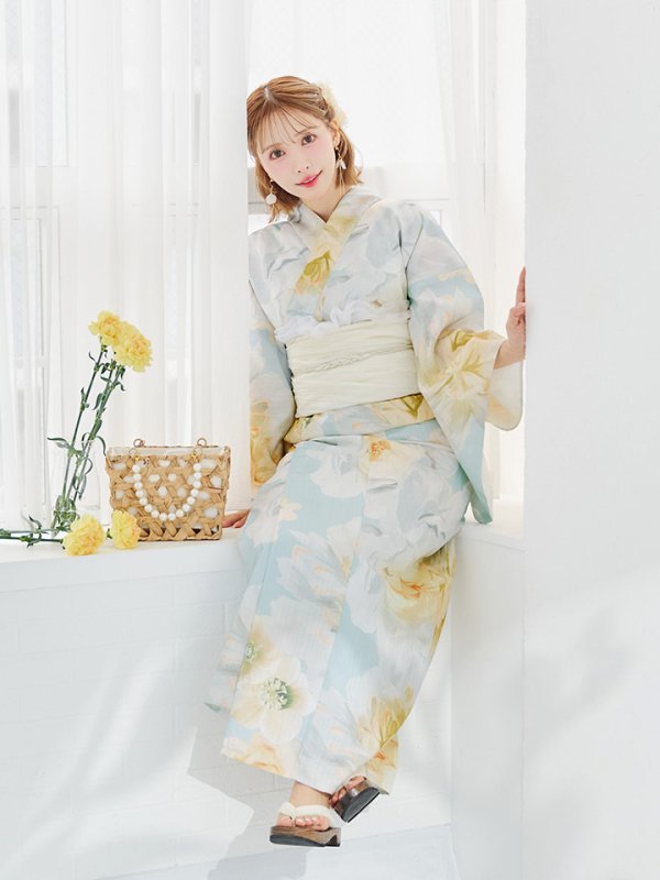 画像7: 【即日発送】ニュアンス牡丹ペールトーン浴衣【浴衣３点セット 浴衣/帯/下駄】[YMT] (7)