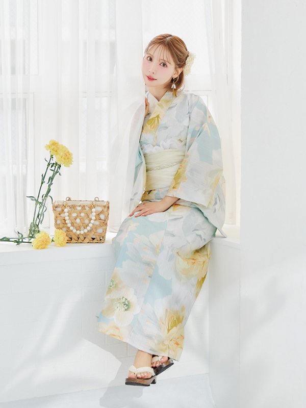 画像8: 【即日発送】ニュアンス牡丹ペールトーン浴衣【浴衣３点セット 浴衣/帯/下駄】[YMT] (8)