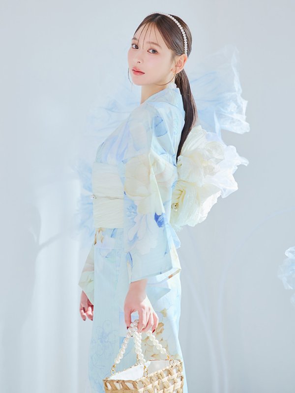 画像13: 【即日発送】ベビーブルー牡丹＆紫陽花浴衣【浴衣３点セット 浴衣/帯/下駄】[YMT] (13)