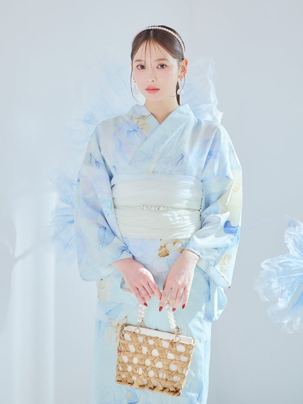 画像14: 【即日発送】ベビーブルー牡丹＆紫陽花浴衣【浴衣３点セット 浴衣/帯/下駄】[YMT] (14)