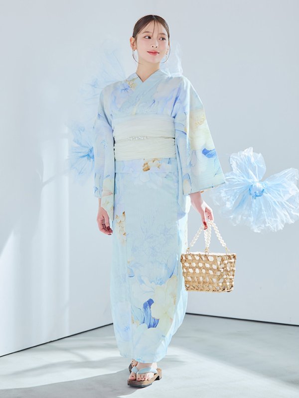 画像17: 【即日発送】ベビーブルー牡丹＆紫陽花浴衣【浴衣３点セット 浴衣/帯/下駄】[YMT] (17)