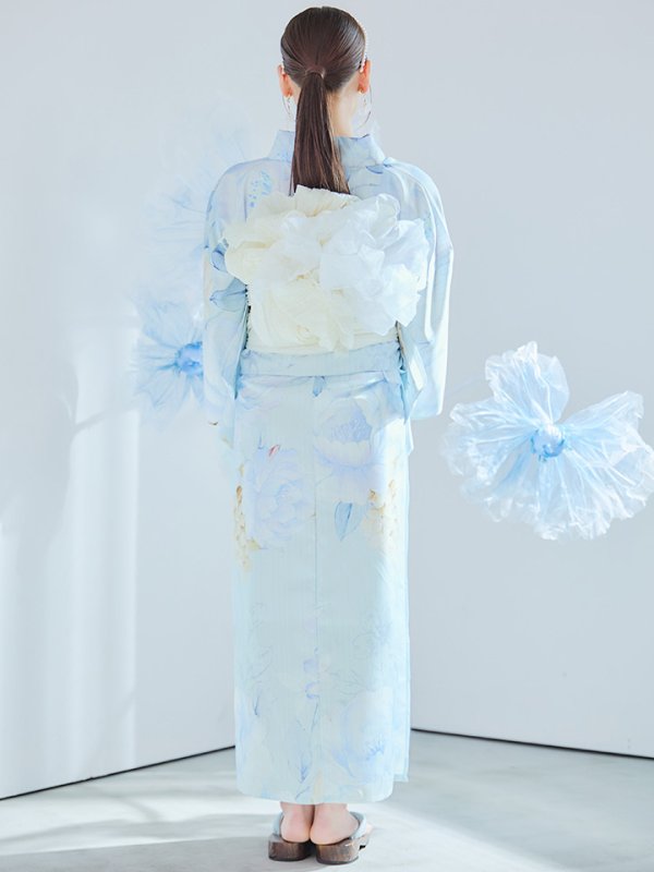 画像18: 【即日発送】ベビーブルー牡丹＆紫陽花浴衣【浴衣３点セット 浴衣/帯/下駄】[YMT] (18)