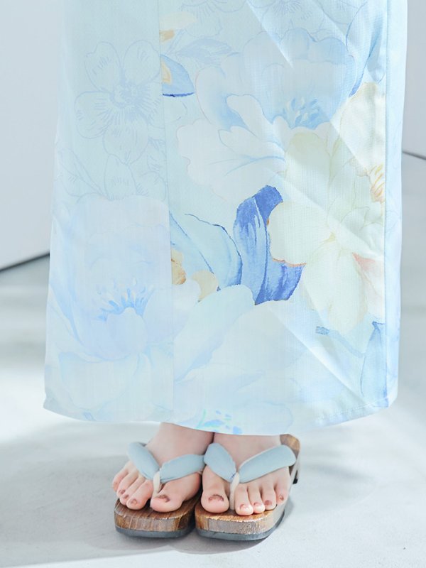 画像20: 【即日発送】ベビーブルー牡丹＆紫陽花浴衣【浴衣３点セット 浴衣/帯/下駄】[YMT] (20)