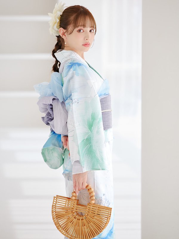 画像38: 【即日発送】【浴衣セール！】大柄アイシーミントフラワー浴衣【浴衣３点セット 浴衣/帯/下駄】[YMT] (38)