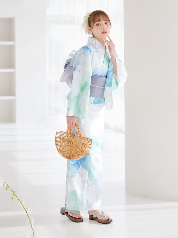 画像43: 【即日発送】【浴衣セール！】大柄アイシーミントフラワー浴衣【浴衣３点セット 浴衣/帯/下駄】[YMT] (43)