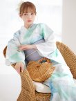 画像1: 【予約 / 5月中旬発送予定】大柄アイシーミントフラワー浴衣 OBI-g-500-kj-8-GY / HIMO-900-yn-5-IV / HEKO-800-sb-10-LBL / YA-1082-kj-W / GETA-01-kj-2-BL/ [y/YMT] (1)