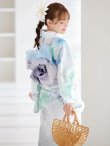 画像2: 【予約 / 5月中旬発送予定】大柄アイシーミントフラワー浴衣 OBI-g-500-kj-8-GY / HIMO-900-yn-5-IV / HEKO-800-sb-10-LBL / YA-1082-kj-W / GETA-01-kj-2-BL/ [y/YMT] (2)