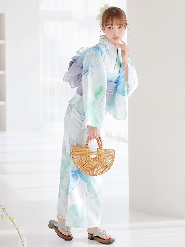 画像41: 【即日発送】【浴衣セール！】大柄アイシーミントフラワー浴衣【浴衣３点セット 浴衣/帯/下駄】[YMT] (41)