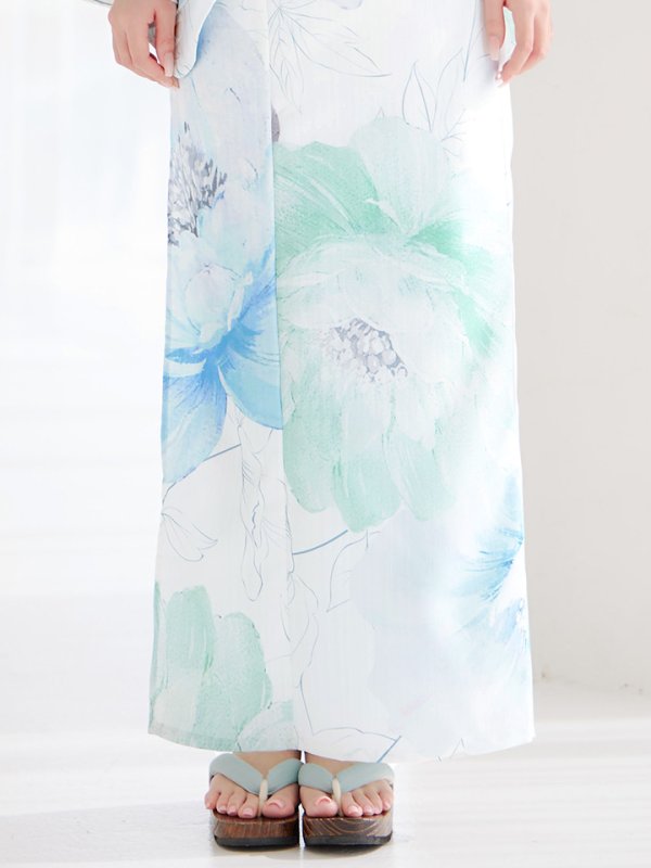 画像20: 【即日発送】【浴衣セール！】大柄アイシーミントフラワー浴衣【浴衣３点セット 浴衣/帯/下駄】[YMT] (20)