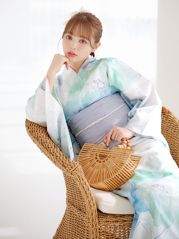 画像32: 【即日発送】【浴衣セール！】大柄アイシーミントフラワー浴衣【浴衣３点セット 浴衣/帯/下駄】[YMT] (32)