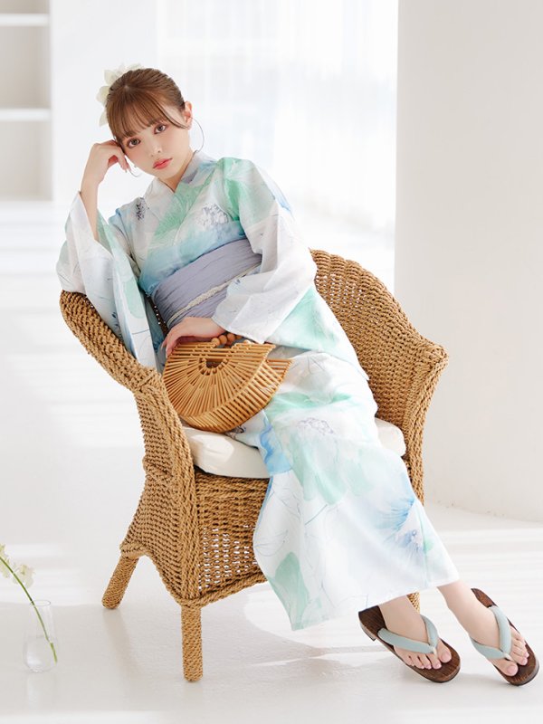 画像33: 【即日発送】【浴衣セール！】大柄アイシーミントフラワー浴衣【浴衣３点セット 浴衣/帯/下駄】[YMT] (33)