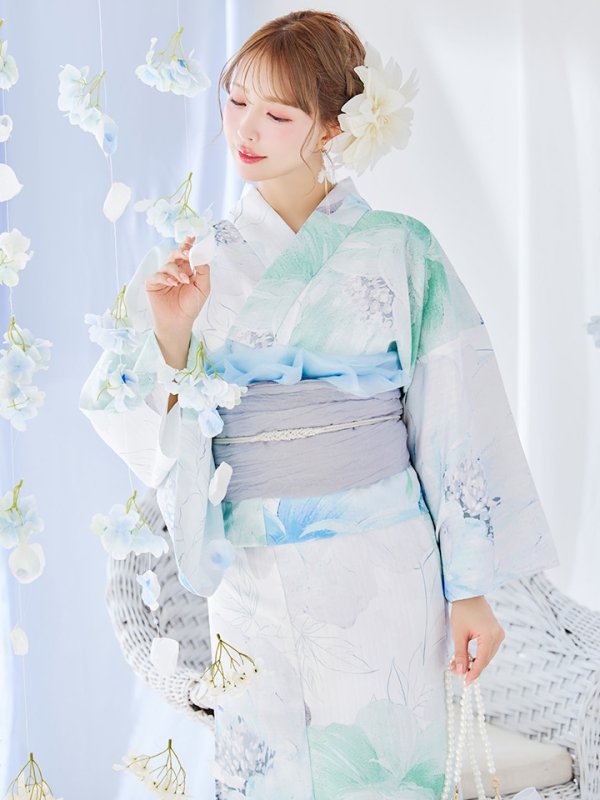 画像7: 【即日発送】【浴衣セール！】大柄アイシーミントフラワー浴衣【浴衣３点セット 浴衣/帯/下駄】[YMT] (7)
