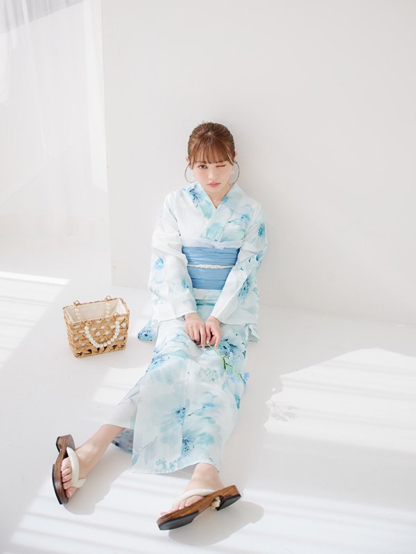 画像17: 【即日発送】ブルーグレイニュアンスフラワー浴衣【浴衣３点セット 浴衣/帯/下駄】[YMT] (17)