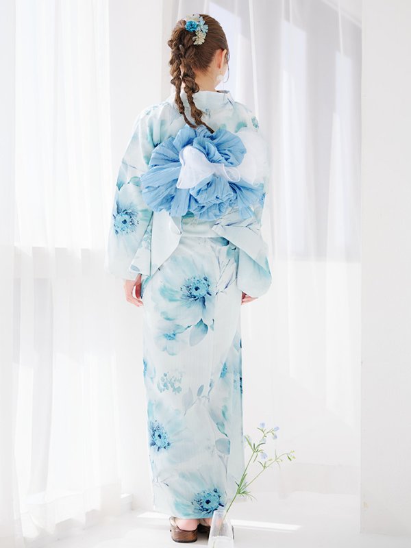 画像23: 【即日発送】ブルーグレイニュアンスフラワー浴衣【浴衣３点セット 浴衣/帯/下駄】[YMT] (23)