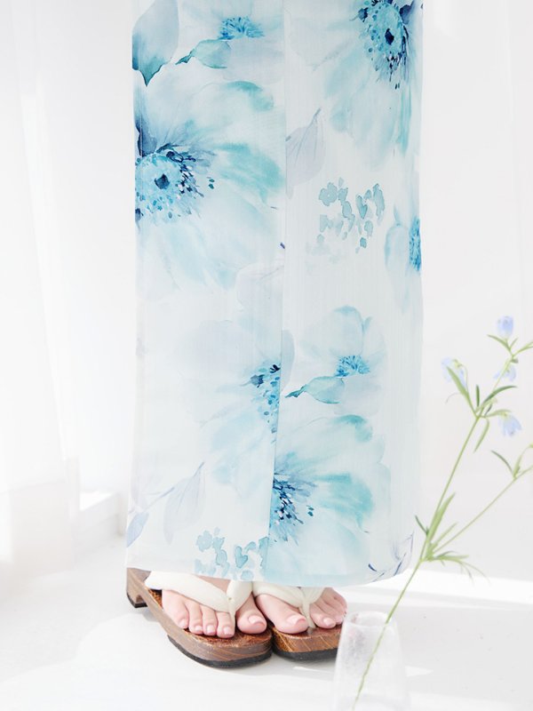 画像25: 【即日発送】ブルーグレイニュアンスフラワー浴衣【浴衣３点セット 浴衣/帯/下駄】[YMT] (25)