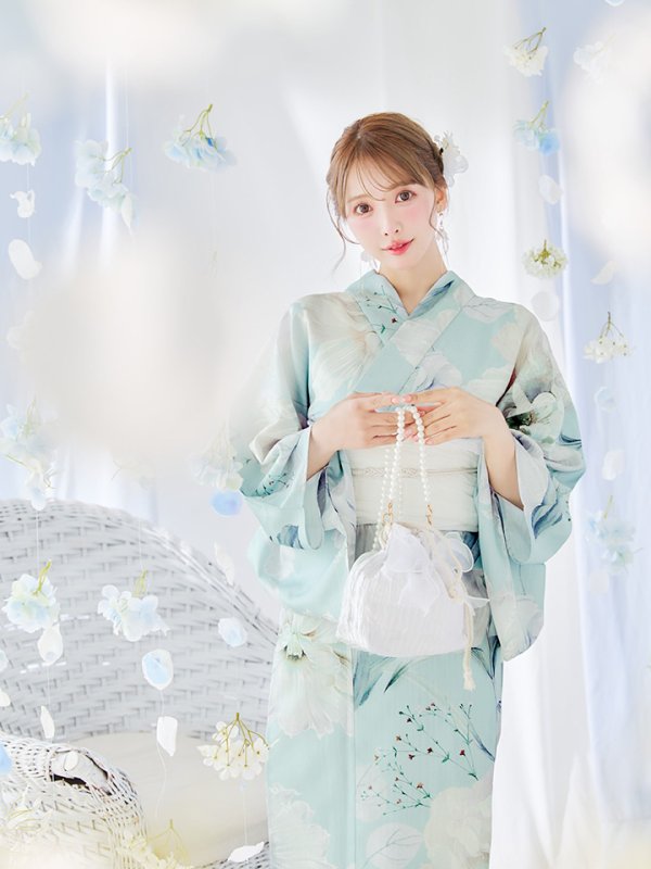 画像10: 【即日発送】洋モダンミントグリーン浴衣【浴衣３点セット 浴衣/帯/下駄】[YMT] (10)