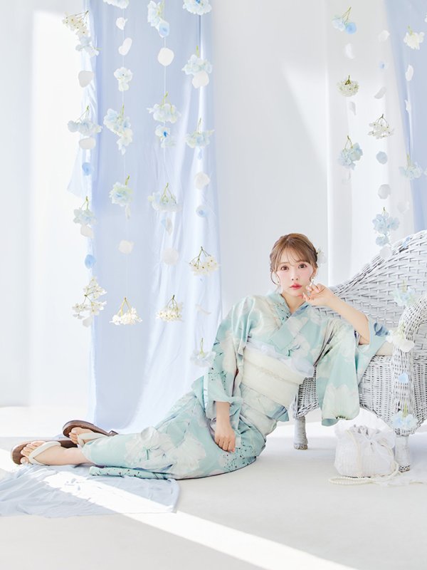 画像8: 【即日発送】洋モダンミントグリーン浴衣【浴衣３点セット 浴衣/帯/下駄】[YMT] (8)