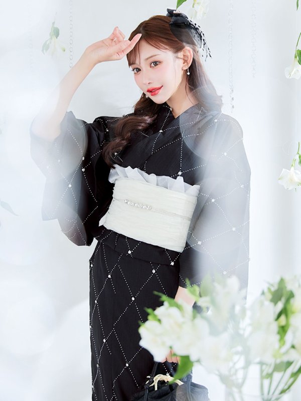 画像14: 【即日発送】アーガイルビジュー浴衣【浴衣３点セット 浴衣/帯/下駄】[YMT] (14)