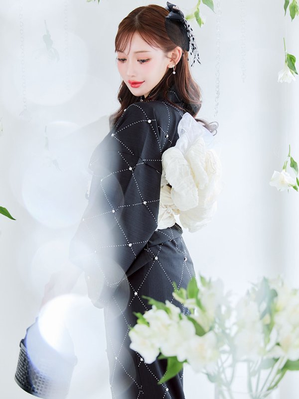 画像15: 【即日発送】アーガイルビジュー浴衣【浴衣３点セット 浴衣/帯/下駄】[YMT] (15)