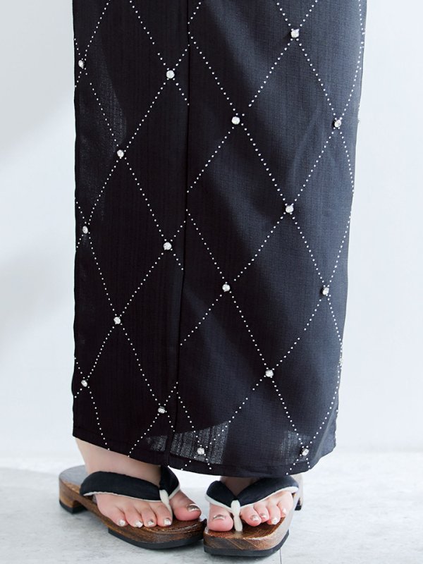 画像19: 【即日発送】アーガイルビジュー浴衣【浴衣３点セット 浴衣/帯/下駄】[YMT] (19)