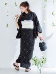 画像4: 【予約 / 5月下旬発送予定】アーガイルビジュー浴衣 OBI-siwa-204-wk-12-OW / HIMO-906-yn-PEARL / HEKO-800-sb-5-W / YA-1080-kj-B / GETA-01-kj-1-B/ [yo/YMT] (4)