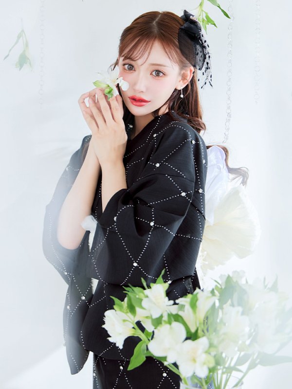 画像5: 【即日発送】アーガイルビジュー浴衣【浴衣３点セット 浴衣/帯/下駄】[YMT] (5)