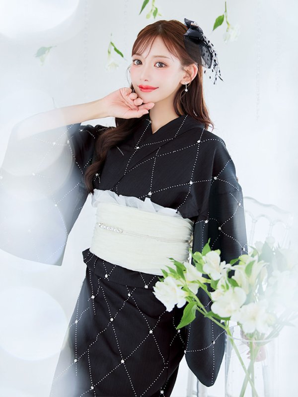 画像7: 【即日発送】アーガイルビジュー浴衣【浴衣３点セット 浴衣/帯/下駄】[YMT] (7)