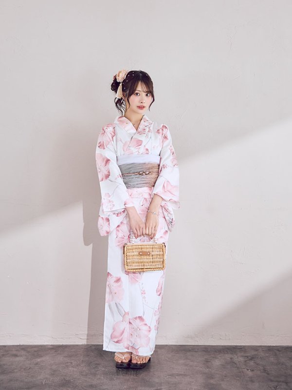 画像12: 【即日発送】ニュアンスピンク水彩朝顔浴衣 【浴衣3点セット 浴衣/帯/下駄】[OF04] (12)