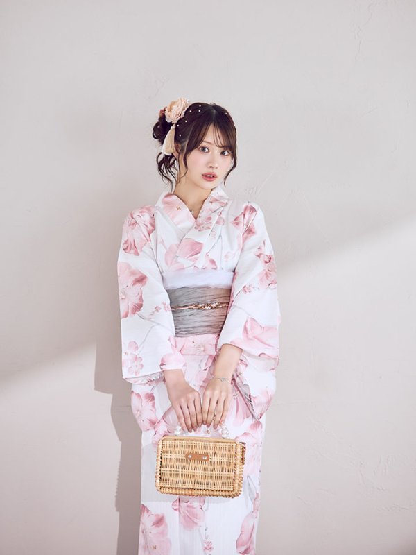 画像14: 【即日発送】ニュアンスピンク水彩朝顔浴衣 【浴衣3点セット 浴衣/帯/下駄】[OF04] (14)