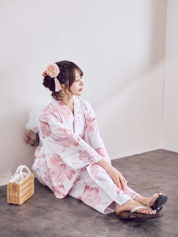 画像19: 【即日発送】ニュアンスピンク水彩朝顔浴衣 【浴衣3点セット 浴衣/帯/下駄】[OF04] (19)