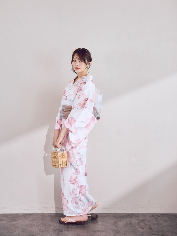 画像9: 【即日発送】ニュアンスピンク水彩朝顔浴衣 【浴衣3点セット 浴衣/帯/下駄】[OF04] (9)