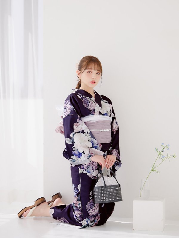 画像10: 【即日発送】クラシカルフラワーブーケ浴衣【浴衣３点セット 浴衣/帯/下駄】[OF04] (10)
