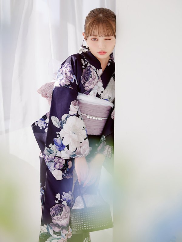 画像13: 【即日発送】クラシカルフラワーブーケ浴衣【浴衣３点セット 浴衣/帯/下駄】[OF04] (13)