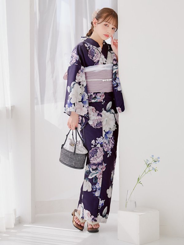 画像17: 【即日発送】クラシカルフラワーブーケ浴衣【浴衣３点セット 浴衣/帯/下駄】[OF04] (17)