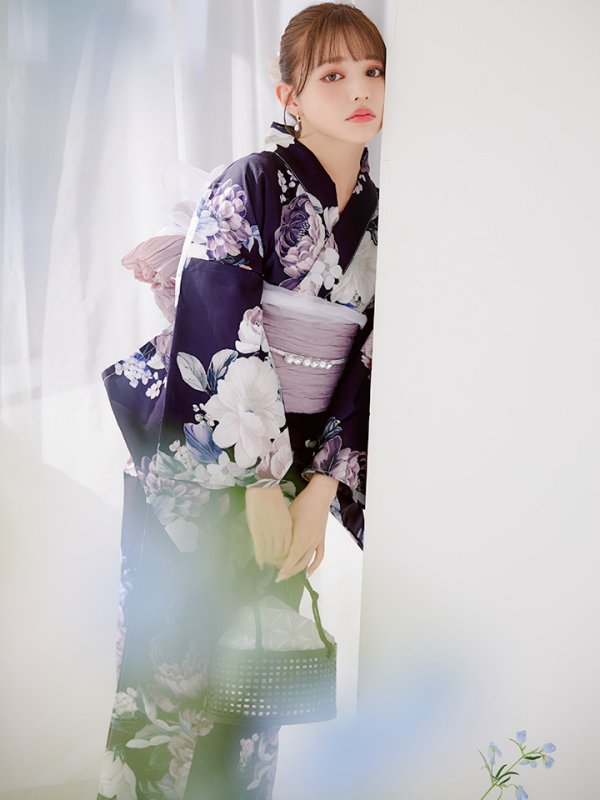 画像3: 【即日発送】クラシカルフラワーブーケ浴衣【浴衣３点セット 浴衣/帯/下駄】[OF04] (3)
