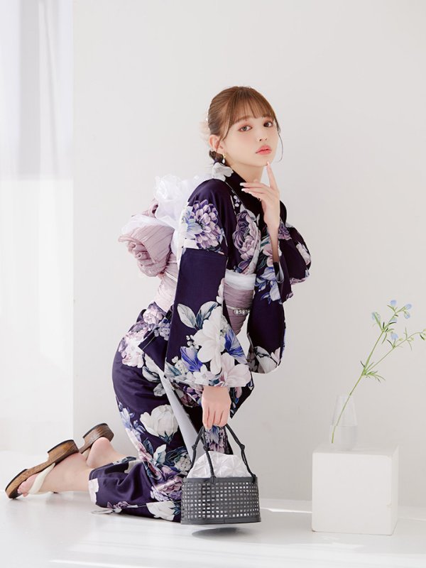 画像6: 【即日発送】クラシカルフラワーブーケ浴衣【浴衣３点セット 浴衣/帯/下駄】[OF04] (6)