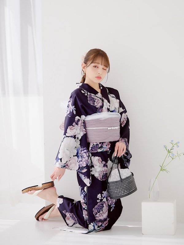画像7: 【即日発送】クラシカルフラワーブーケ浴衣【浴衣３点セット 浴衣/帯/下駄】[OF04] (7)