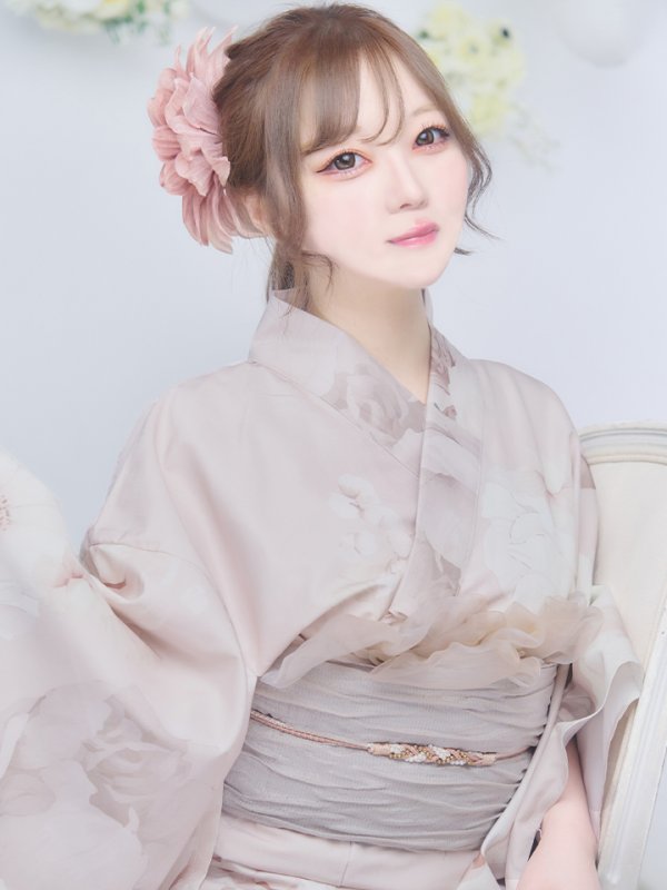 画像3: 【即日発送】ベージュフラワー浴衣【浴衣３点セット 浴衣/帯/下駄】[OF04] (3)