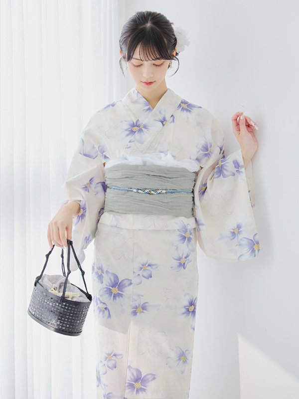 画像11: 【即日発送】紫の花揺蕩う浴衣【浴衣３点セット 浴衣/帯/下駄】[OF04] (11)