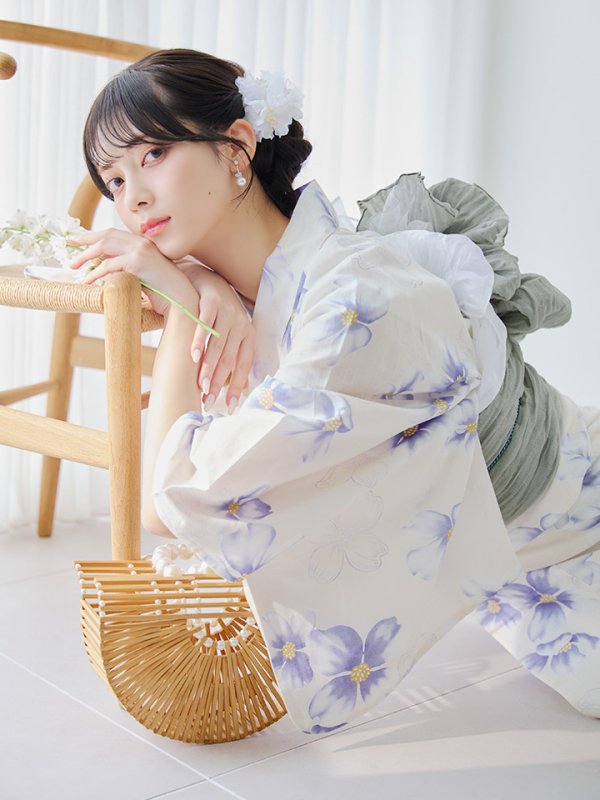 画像6: 【即日発送】紫の花揺蕩う浴衣【浴衣３点セット 浴衣/帯/下駄】[OF04] (6)