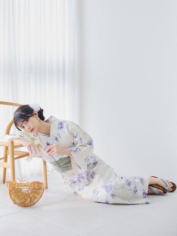 画像8: 【即日発送】紫の花揺蕩う浴衣【浴衣３点セット 浴衣/帯/下駄】[OF04] (8)