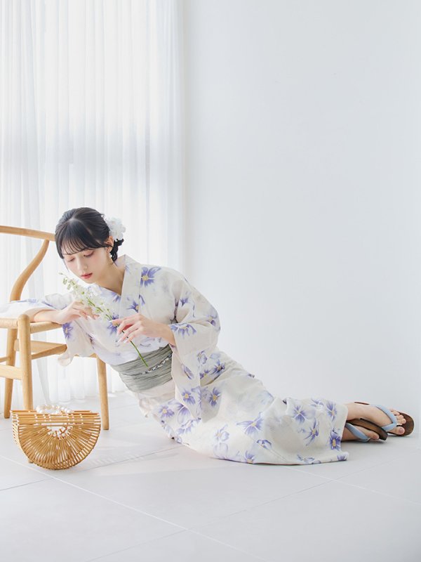 画像9: 【即日発送】紫の花揺蕩う浴衣【浴衣３点セット 浴衣/帯/下駄】[OF04] (9)